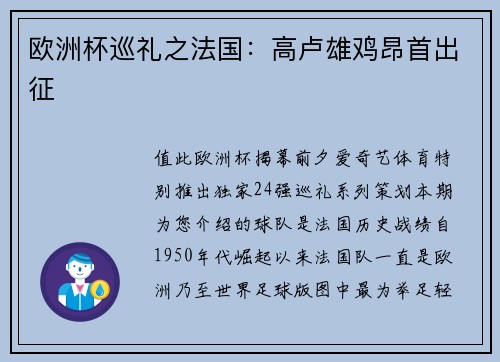 欧洲杯巡礼之法国：高卢雄鸡昂首出征