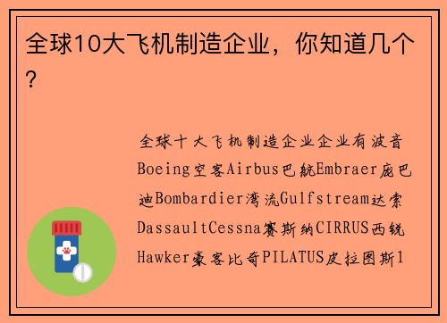 全球10大飞机制造企业，你知道几个？