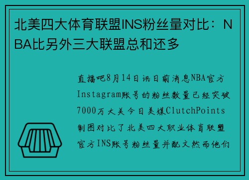 北美四大体育联盟INS粉丝量对比：NBA比另外三大联盟总和还多