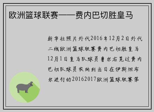 欧洲篮球联赛——费内巴切胜皇马